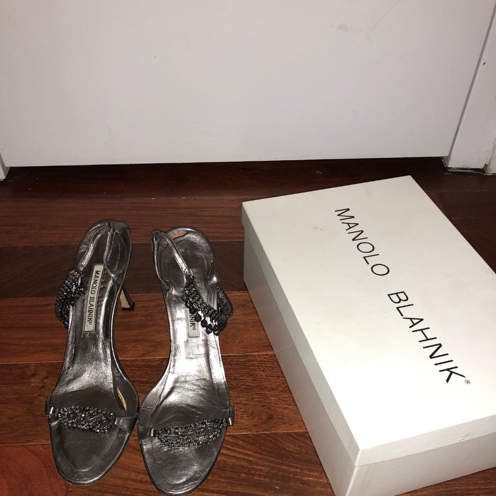 Manolo Blahnik Gunmetal Strappy Sandals